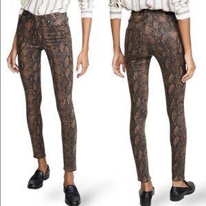 PAIGE Hoxton Ultra Skinny Coated Brown Snake Print Jeans Sz. 27